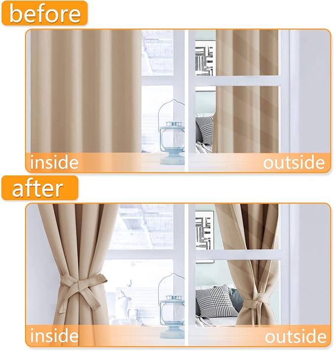 Blackout Curtains for Bedroom, 42 x 63 Inches Length Beige 2 Panels | Thermal - Image 4