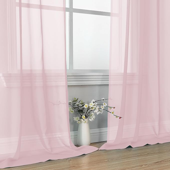 OVZME Blush Pink Sheer Curtains 63 Inches Long 2 Panels - Image 6