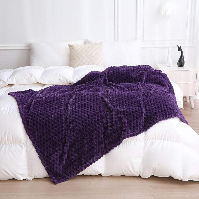 Puncuntex Deep Purple Throw Blanket 50"×60" inches Fuzzy 3D Jacquard Decorative - Image 3