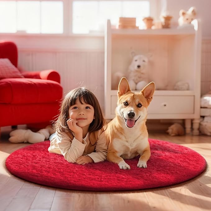 Ophanie Round Rug 4Ft Red Circle Area Rug, Christmas Room Decor, Aesthetic - Image 3
