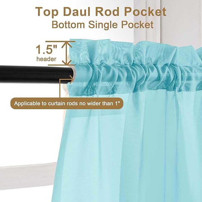 Chyhomenyc Sheer Aqua Tier Curtains 24 Inch Length Set, Small Window Kitchen - Image 5