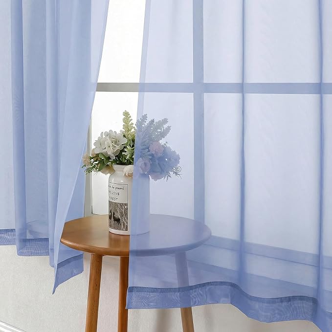 Lecloud Denim Blue Sheer Curtains 63 Inch Length 2 Panels, Light Filtering - Image 4