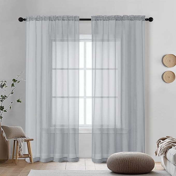 OVZME Light Grey Sheer Curtains 72 Inches Long 2 Panels by OVZME