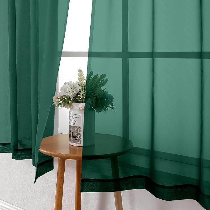 Lecloud Hunter Green Sheer Curtains 54 Inch Length 2 Panels, Voile Light - Image 7