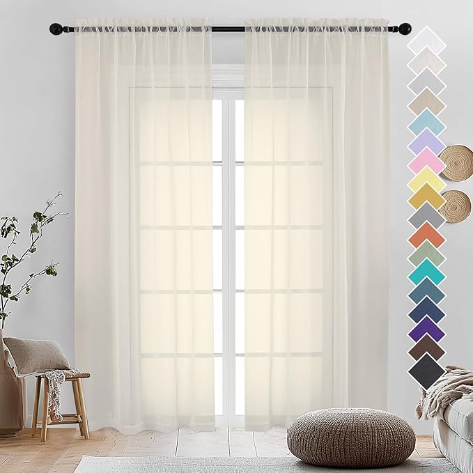 OVZME Cream Sheer Curtains 84 Inches Long 2 Panels by OVZME