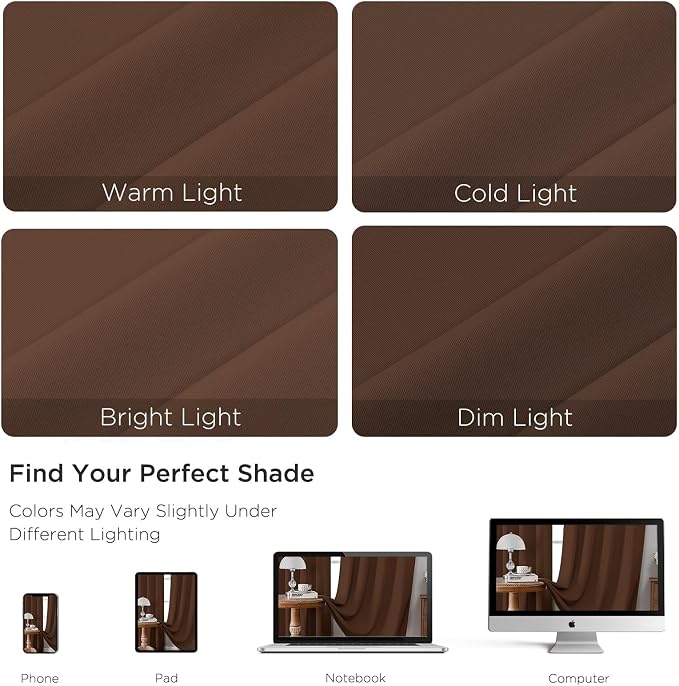 CUCRAF Brown Blackout Curtains 108 inch Length 2 Panels Set, Rod Pocket Room - Image 4