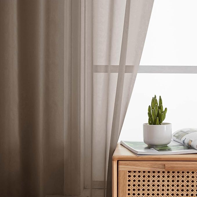 Sheer Chocolate Curtains for Bedroom Living Room 63 Inch Length 2 Panels - Image 6
