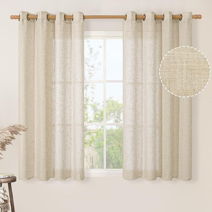 LAMIT Linen Curtains 45 Inch Length 2 Panels Set by LAMIT