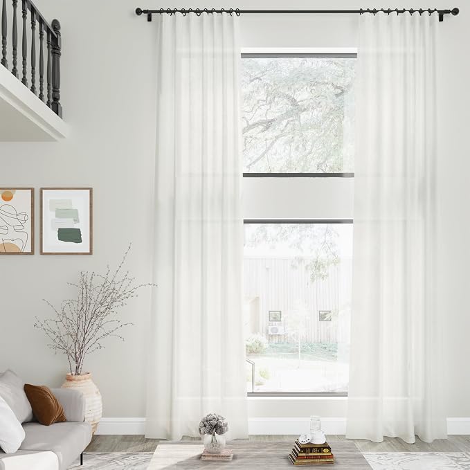 Linen Off White Curtains 135 inch Extra Long - Image 2