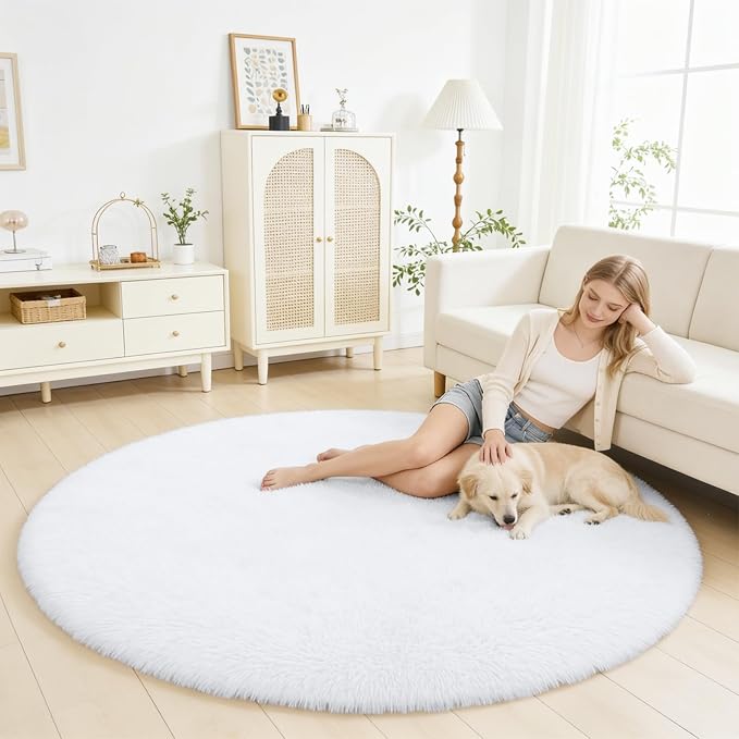 OLANLY White Round Rugs for Bedroom - Image 5