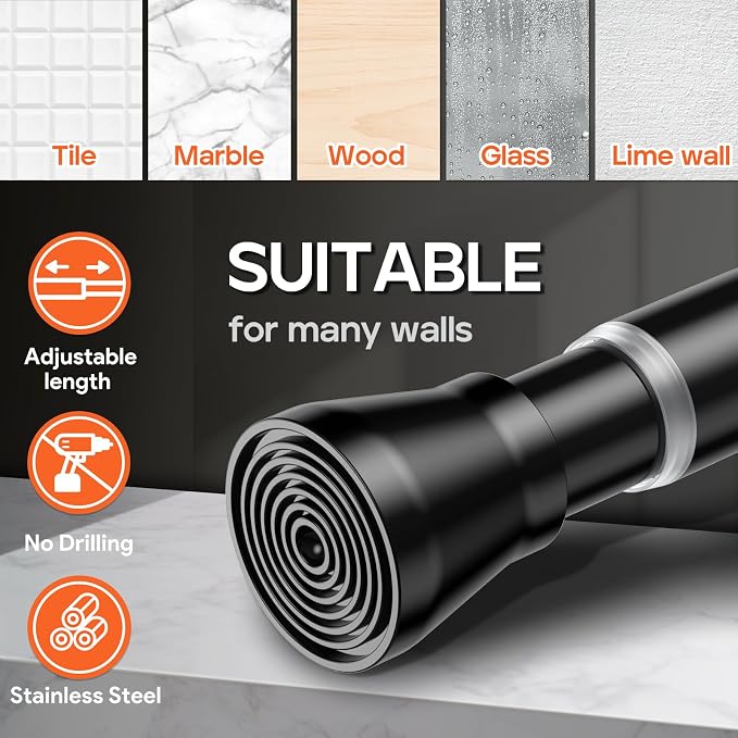 AIZESI Black 2pcs Spring Tension Rods 17 to 26 Inch, Small Curtain Rods No - Image 3