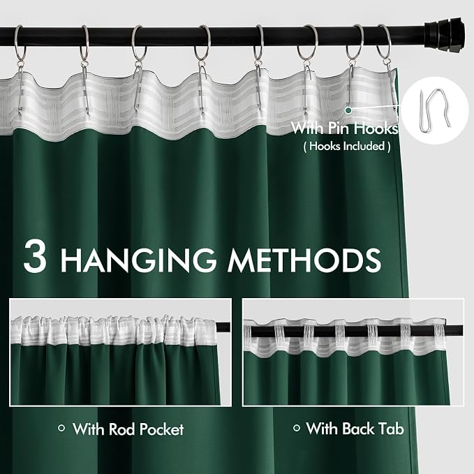 MIULEE Christmas Hunter Green Back Tab Blackout Curtains 108 Inch Long 2 Panels - Image 3