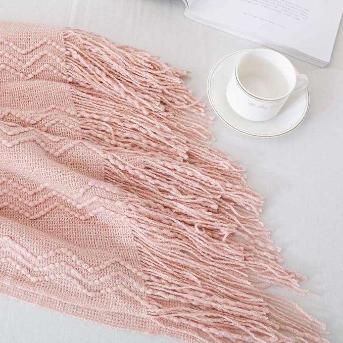 BOURINA Pink Throw Blanket 50x60 Inches Throw Textured Solid Soft Sofa Throw - Image 3