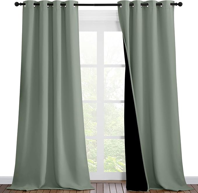 NICETOWN Greyish Green Blackout Curtains 90 inches Long, Full Light Blocking by NICETOWN