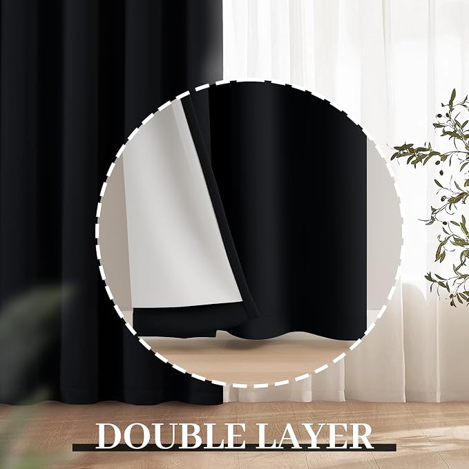 Yakamok Black Room Darkening 100% Blackout Curtains Grommet Extra Wide Window - Image 6