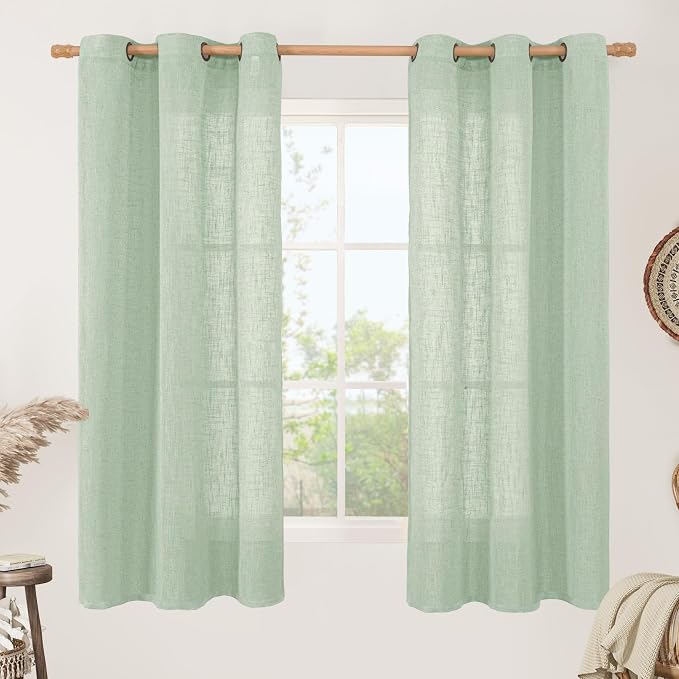 LAMIT Fresh Green Linen Sheer Curtains 63 Inch Length by LAMIT