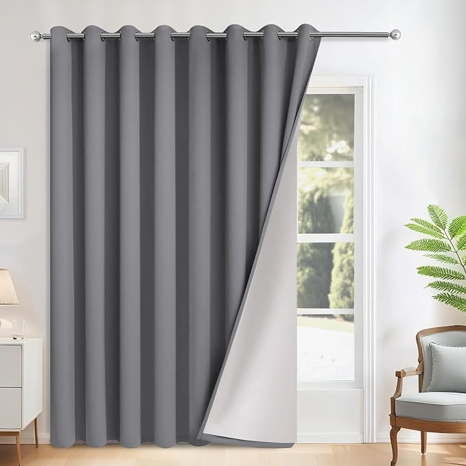 Yakamok Grey Room Darkening 100% Blackout Curtains Grommet Extra Wide Window by Yakamok