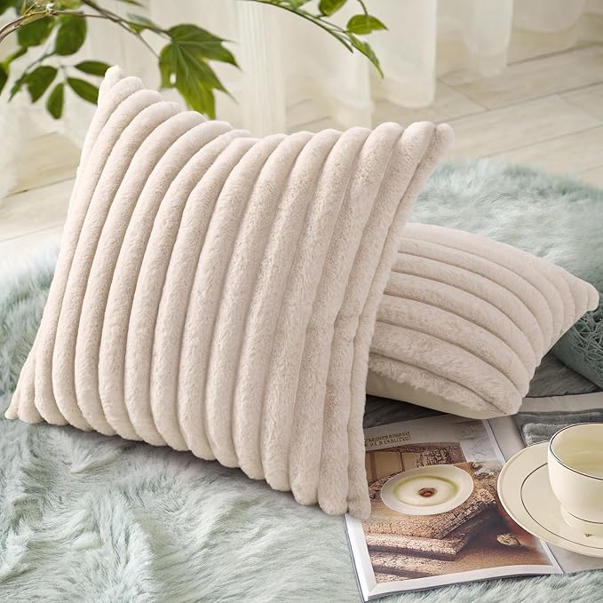 decorUhome Summer Cozy Faux Fur Throw Pillow Covers 24x24 Set of 2 Decorative - Image 4