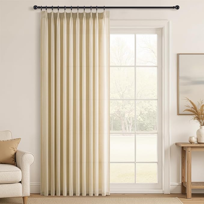 Topfinel 96 Inches Long Pinch Pleated Semi Sheer Curtains, Natural Linen by Topfinel