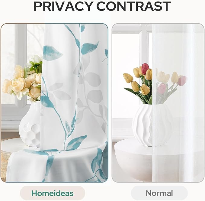 HOMEIDEAS Non-See-Through Teal and White Privacy Sheer Curtains 52 X 84 Inch - Image 3