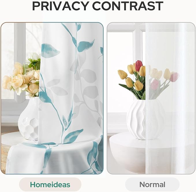 HOMEIDEAS Non-See-Through Teal and White Privacy Sheer Curtains 52 X 63 Inch - Image 3
