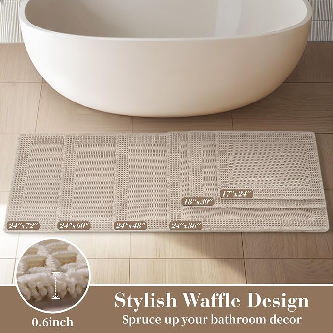 RESARE Waffle Bath Mat for Bathroom, Super Absorbent Bathroom Rugs Non Slip - Image 5
