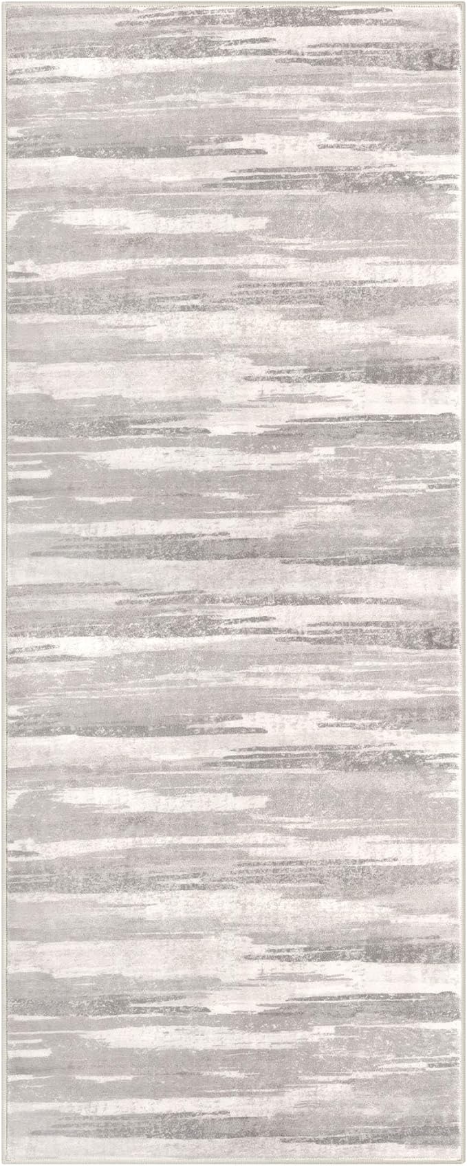 Lansny Modern Abstract Runner Rug 2x5, Neutral Light Beige and Grey Washable - Image 9