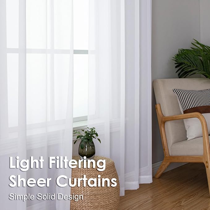 OVZME Sheer White Curtains 108" Inch Length 2 Panels Set, Light Filtering Soft - Image 7