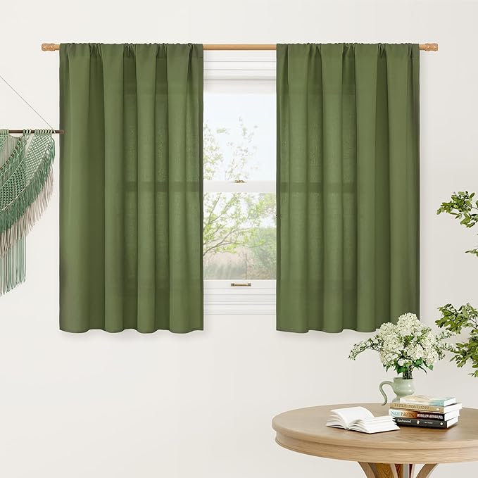 LAMIT Olive Green Linen Curtains 48 Inch by LAMIT