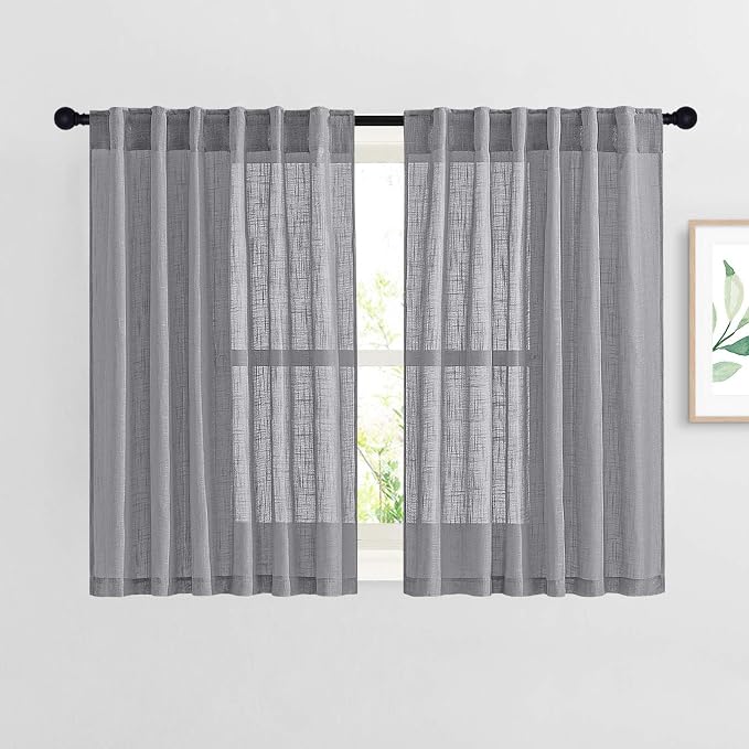 NICETOWN Bathroom Window Curtains 45 inch Length, Natural Linen Textured Rod - Image 3