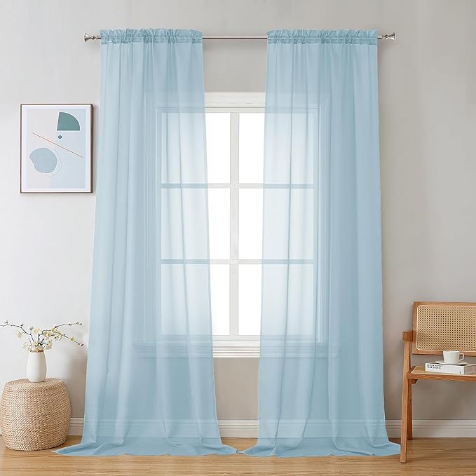 Chyhomenyc Sky Blue Sheer Curtains 108 Inches Long by Chyhomenyc