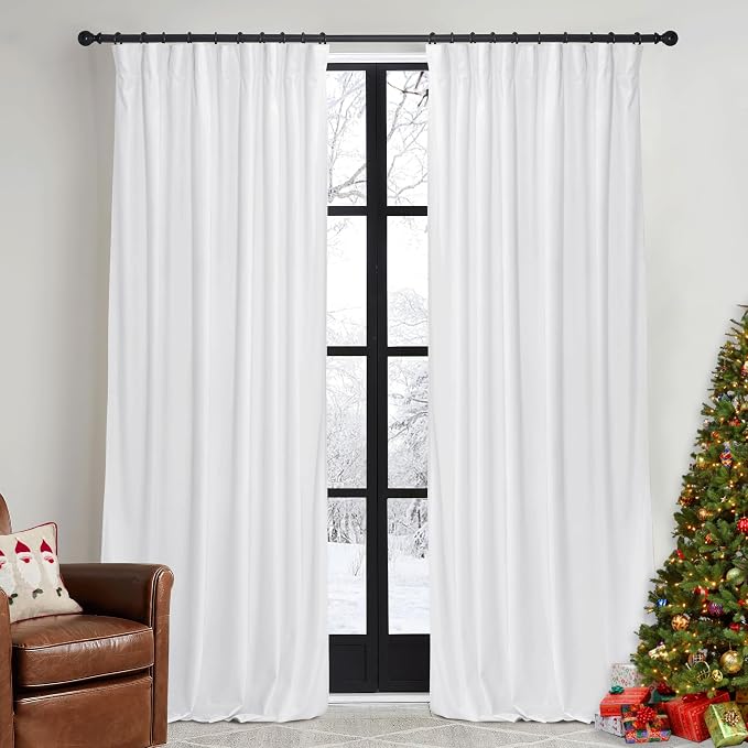 RYB HOME Pure White Velvet Curtains 96 inches by RYBHOME