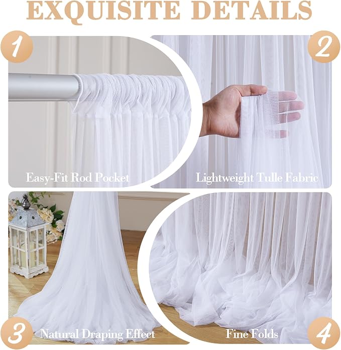 20ft x 12ft White Tulle Backdrop Curtain - Image 6