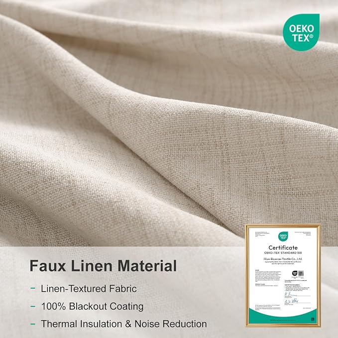 Linen Textured Total Blackout Sliding Door Curtains 96 Inches Long, Cream | - Image 7