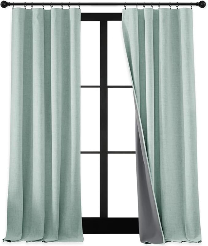 RYB HOME 100% Blackout Linen Textured Curtains 90 inches Long, Thermal by RYBHOME