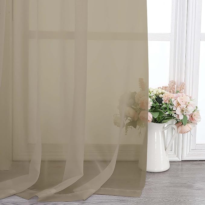 Chyhomenyc Taupe Sheer Curtains 108 Inches Long - Image 4