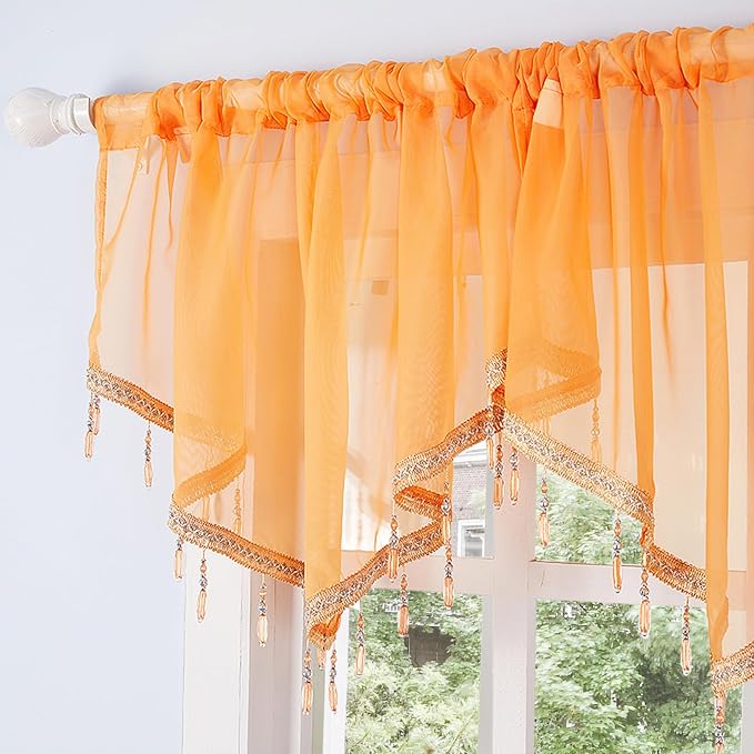 Molaxhome Swag Curtain 51 inch Length Rod Pocket Scalloped Curtain Valance - Image 3