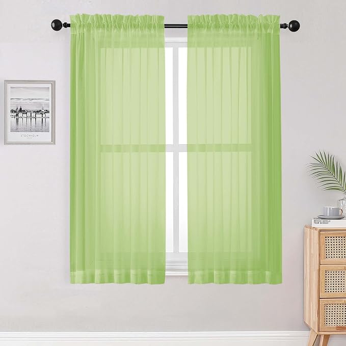 OWENIE Sheer Lime Curtains for Bedroom Living Room 63 Inch Length 2 Panels Set by OWENIE