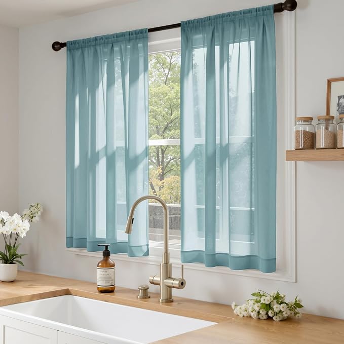 MIULEE Dusty Blue Sheer Curtains 63 Inches Long, 4 Panels Set, Light Filtering - Image 2