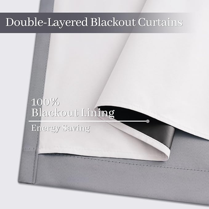 Yakamok Grey Room Darkening 100% Blackout Curtains Grommet Window Treatments - Image 4