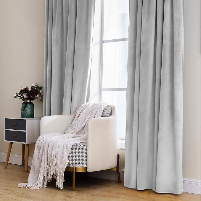 MIULEE Greyish White Velvet Curtains 108 inches Long 2 Panels - Image 7