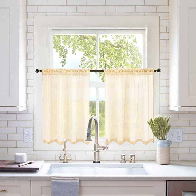 MIULEE 2 Panels Red Kitchen Tiers Half Window Sheer Curtains Rod Pocket by MIULEE