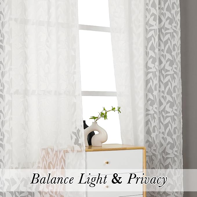 Lecloud Leia Texture Semi Sheer Ivory Curtains 84 Inches Long 2 Panels - Image 9