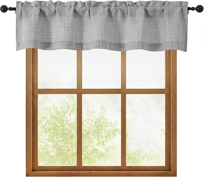 OWENIE Grey Valances for Windows 1 Pcs, Light Filtering Textured Farmhouse by OWENIE
