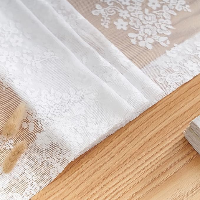 YJ YANJUN Vintage Lace Curtains White Sheer Curtains 96 inches Long 2 Panels - Image 5