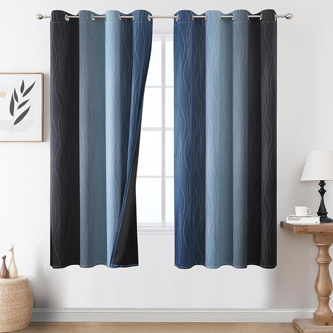 Estelar Textiler Navy Blue and Black Ombre Blackout Curtains 63 Inch Length 2 by ESTELARTEXTILER