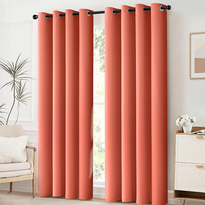 Yakamok Curtains 63 Inch Length Coral Orange Room Darkening Blackout Thermal - Image 2