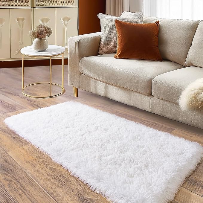 Soft Runner Rugs for Bedroom Hallways, 2x4 White Fluffy Shag Throw Area Rug Non - Image 2