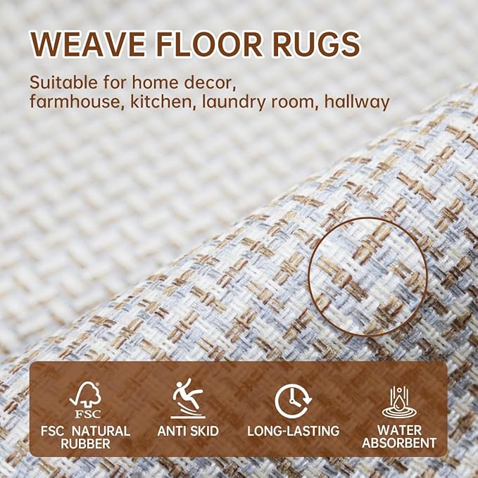 eqivei Kitchen Rugs and Mats Non Skid Washable Set of 2 PCS, Absorbent Runner - Image 3