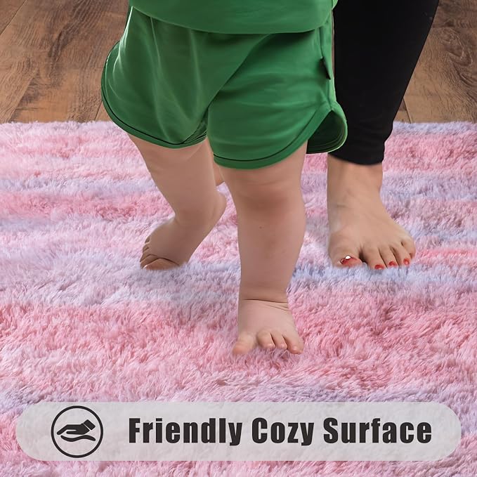 Soft Runner Rugs for Bedroom Hallways, 2x6 Abstract Pink Fluffy Shag Throw Area - Image 7